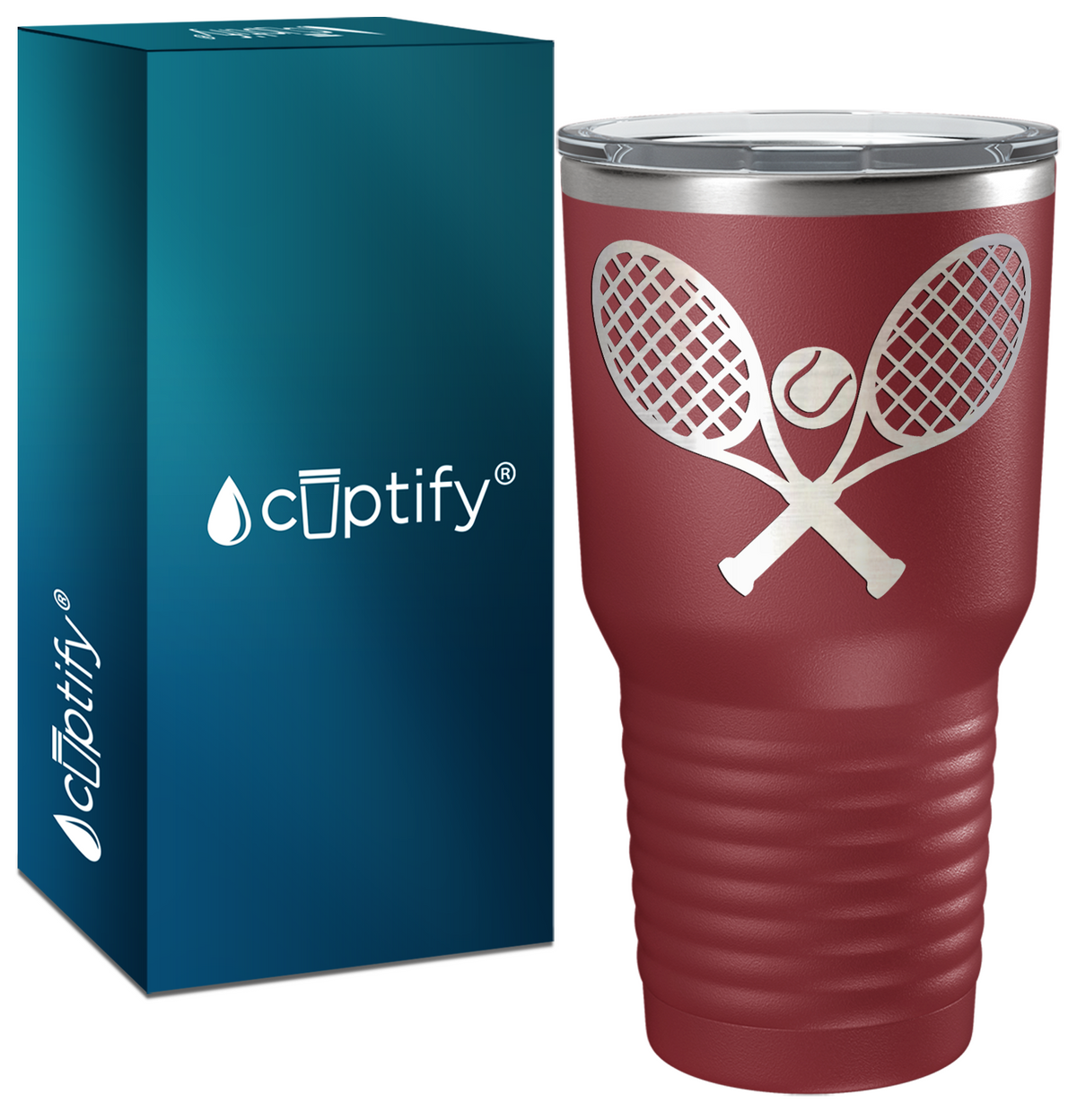 Tennis Rackets and Ball Laser Engraved on Stainless Steel Tennis Tumbler