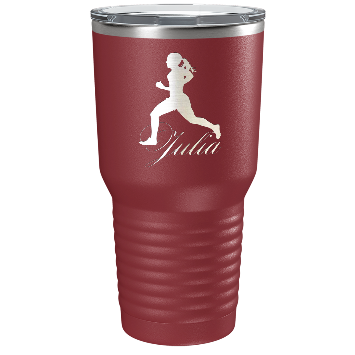 Personalized Running Women Silhouette Laser Engraved on Stainless Steel Cross Country Tumbler