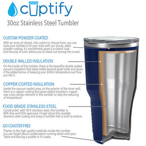Custom Laser Engraved 30oz Navy Blue Gloss Stainless Steel Tumbler