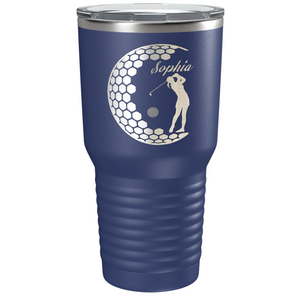 Personalized Women Golfer Laser Engraved on Stainless Steel Golf Tumbler