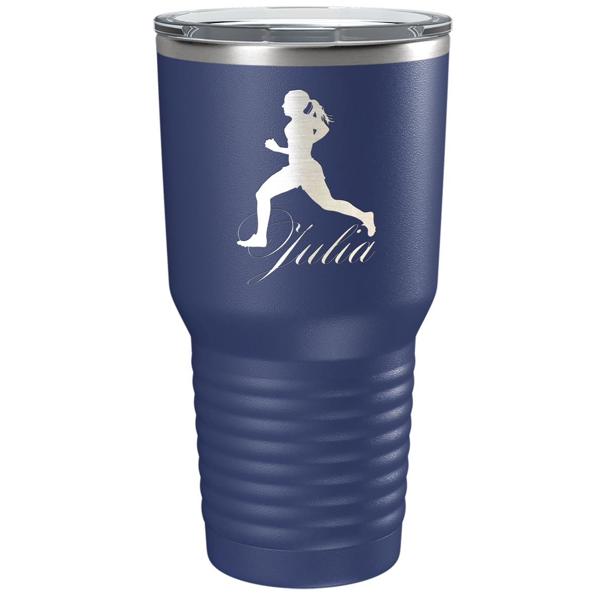 Personalized Running Women Silhouette Laser Engraved on Stainless Steel Cross Country Tumbler