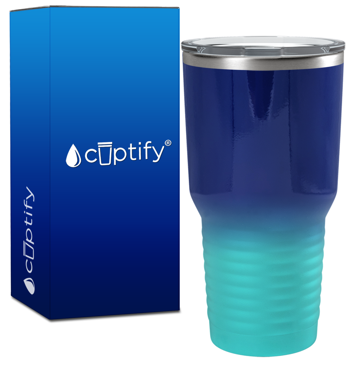 Custom Laser Engraved 30oz Navy Blue Seafoam Ombre Stainless Steel Tumbler