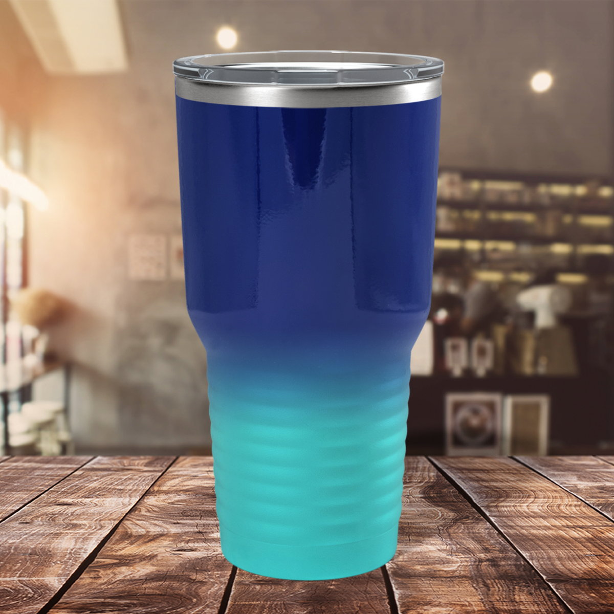 Custom Laser Engraved 30oz Navy Blue Seafoam Ombre Stainless Steel Tumbler