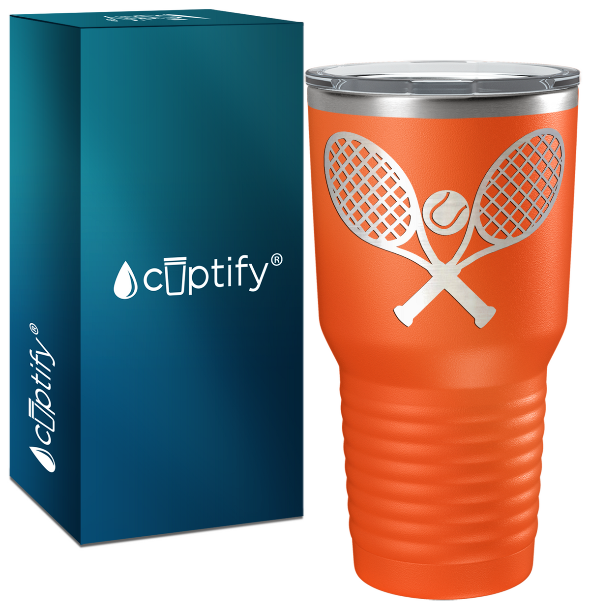 Tennis Rackets and Ball Laser Engraved on Stainless Steel Tennis Tumbler