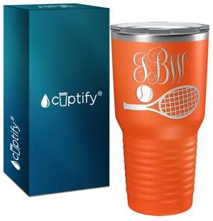 Personalized Monogrammed Tennis Ball and Racket Laser Engraved on Stainless Steel Tennis Tumbler