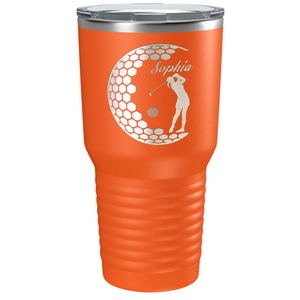 Personalized Women Golfer Laser Engraved on Stainless Steel Golf Tumbler