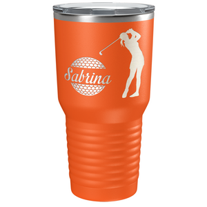 Personalized Female Golfer Laser Engraved on Stainless Steel Golf Tumbler