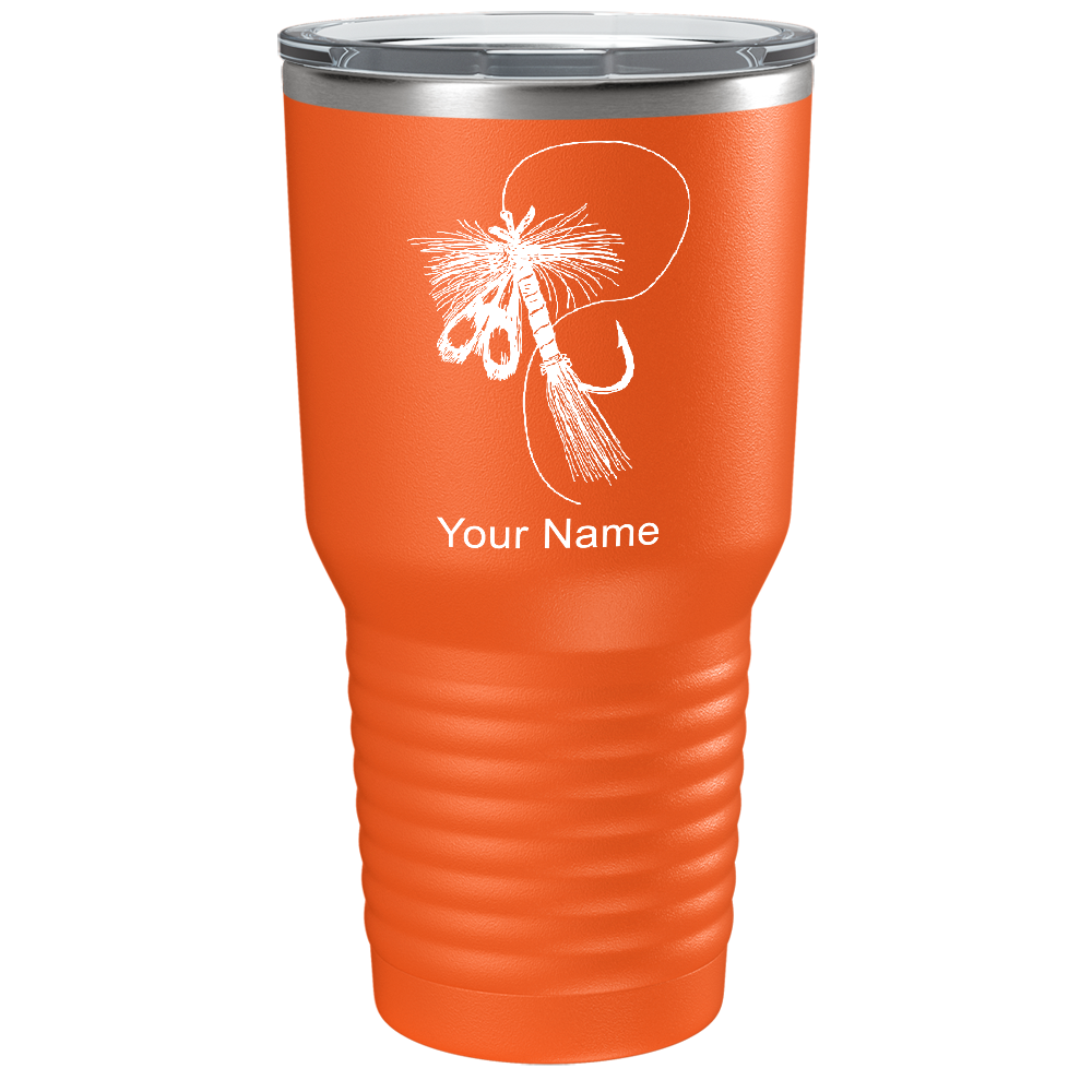 Fly Fishing Lure on Stainless Steel Fishing Tumbler