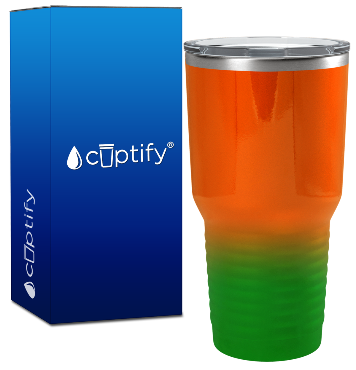 Custom Laser Engraved 30oz Orange Green Ombre Stainless Steel Tumbler