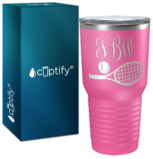 Personalized Monogrammed Tennis Ball and Racket Laser Engraved on Stainless Steel Tennis Tumbler