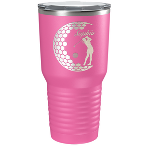 Personalized Women Golfer Laser Engraved on Stainless Steel Golf Tumbler