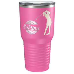 Personalized Female Golfer Laser Engraved on Stainless Steel Golf Tumbler