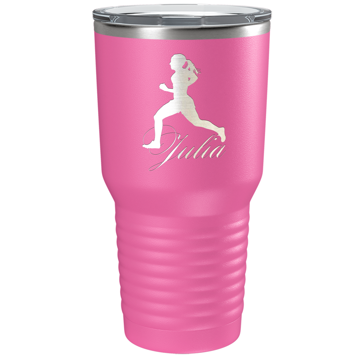 Personalized Running Women Silhouette Laser Engraved on Stainless Steel Cross Country Tumbler