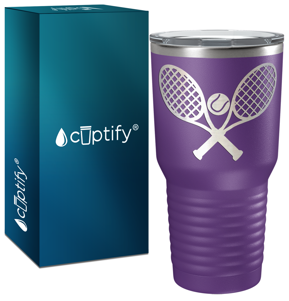 Tennis Rackets and Ball Laser Engraved on Stainless Steel Tennis Tumbler