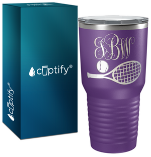 Personalized Monogrammed Tennis Ball and Racket Laser Engraved on Stainless Steel Tennis Tumbler