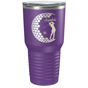 Personalized Women Golfer Laser Engraved on Stainless Steel Golf Tumbler