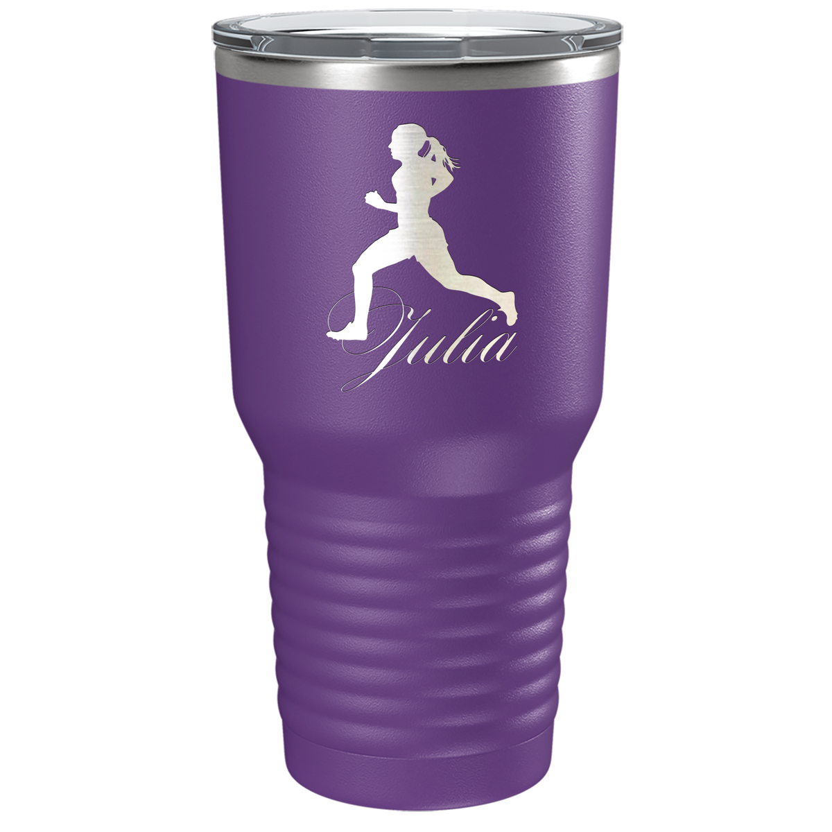 Personalized Running Women Silhouette Laser Engraved on Stainless Steel Cross Country Tumbler