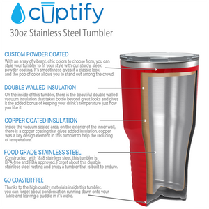 Custom Laser Engraved 30oz Red Gloss Stainless Steel Tumbler