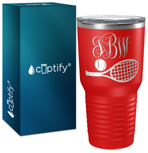 Personalized Monogrammed Tennis Ball and Racket Laser Engraved on Stainless Steel Tennis Tumbler