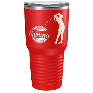 Personalized Female Golfer Laser Engraved on Stainless Steel Golf Tumbler