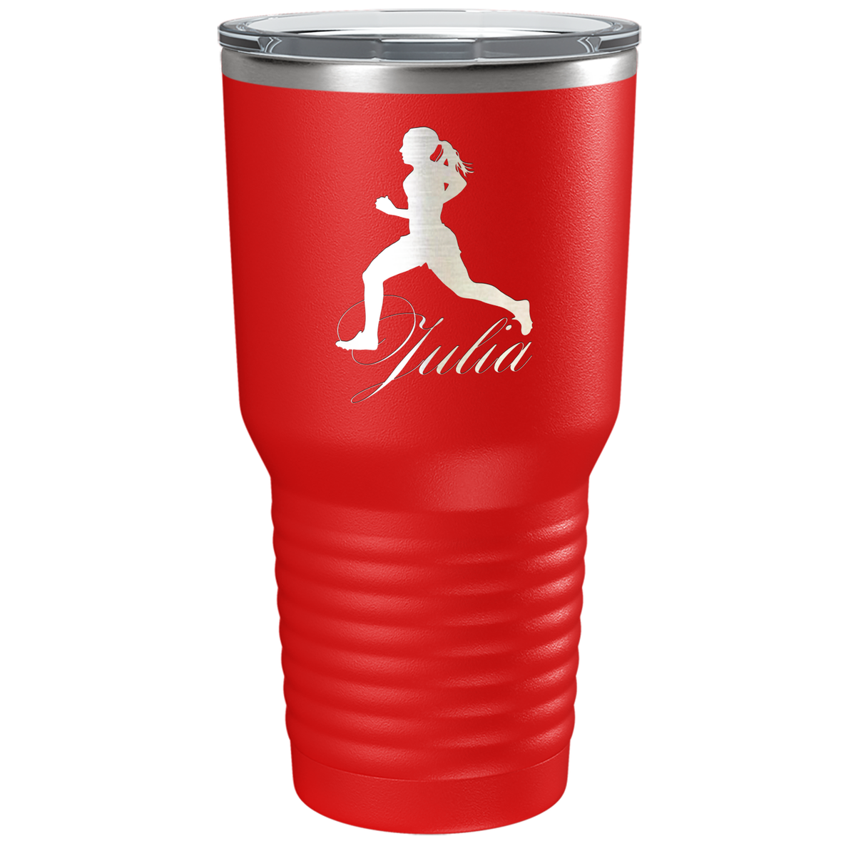 Personalized Running Women Silhouette Laser Engraved on Stainless Steel Cross Country Tumbler