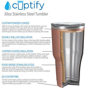 Custom Laser Engraved 30oz Rose Gold Stainless Steel Tumbler