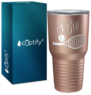 Personalized Monogrammed Tennis Ball and Racket Laser Engraved on Stainless Steel Tennis Tumbler