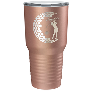 Personalized Women Golfer Laser Engraved on Stainless Steel Golf Tumbler