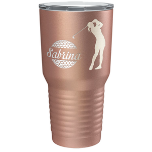 Personalized Female Golfer Laser Engraved on Stainless Steel Golf Tumbler