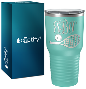 Personalized Monogrammed Tennis Ball and Racket Laser Engraved on Stainless Steel Tennis Tumbler