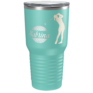 Personalized Female Golfer Laser Engraved on Stainless Steel Golf Tumbler