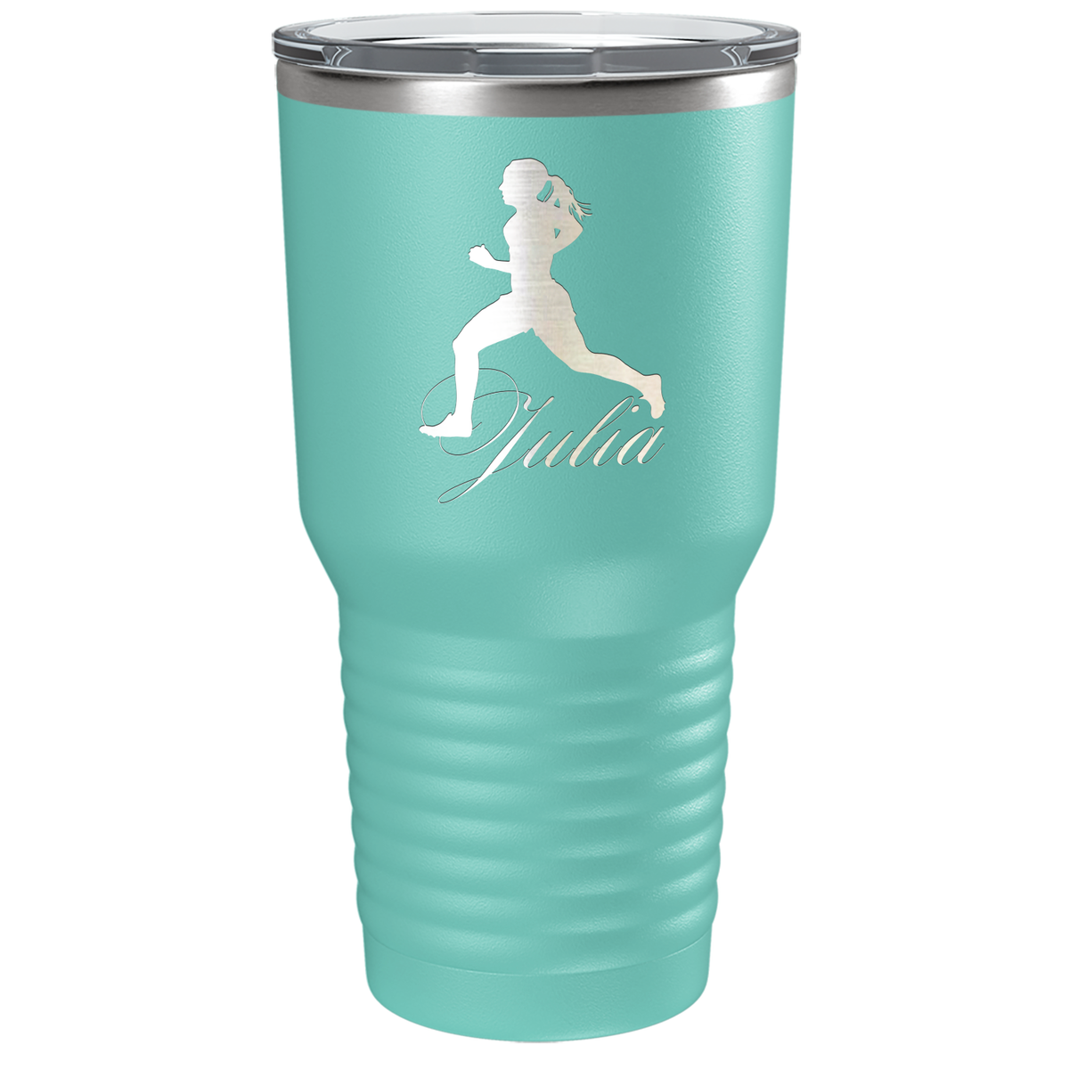 Personalized Running Women Silhouette Laser Engraved on Stainless Steel Cross Country Tumbler