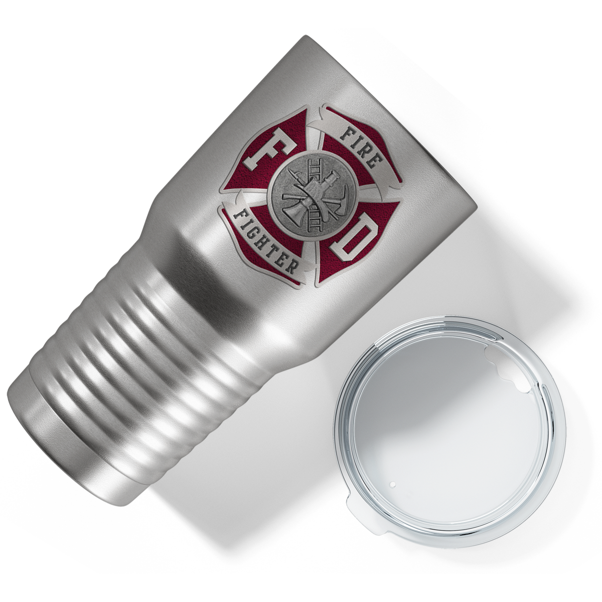 Red Fire Department Badge on Stainless 30oz Firefighter Tumbler