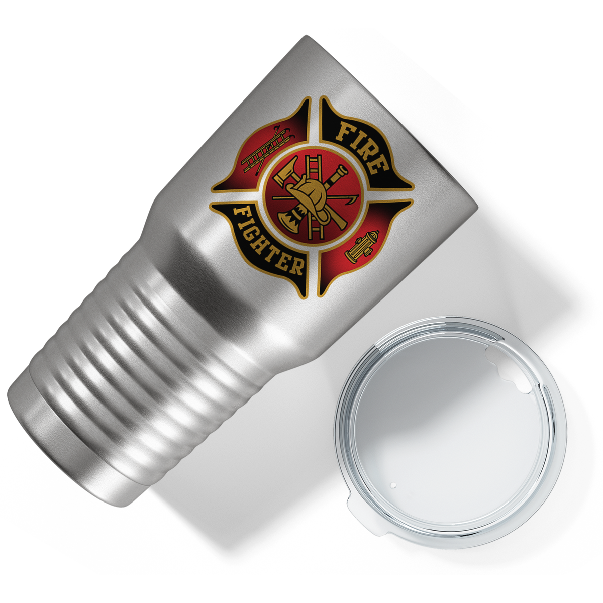 Red and Black Fire Department Badge on Stainless 30oz Firefighter Tumbler
