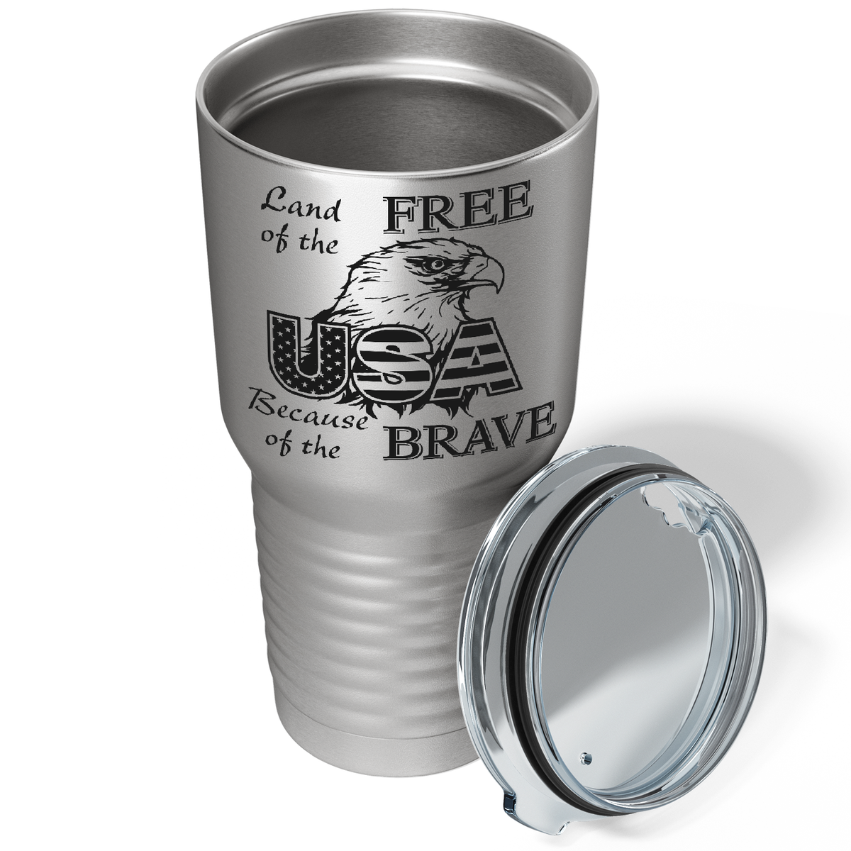Land of Free Because of the Brave on Stainless 30 oz Stainless Steel Tumbler