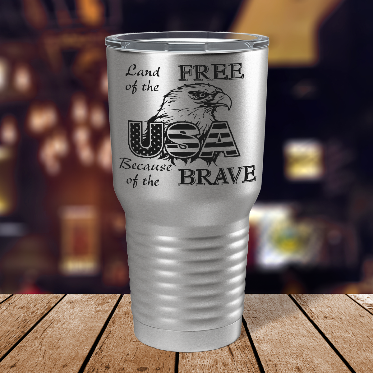 Land of Free Because of the Brave on Stainless 30 oz Stainless Steel Tumbler