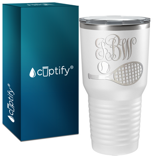 Personalized Monogrammed Tennis Ball and Racket Laser Engraved on Stainless Steel Tennis Tumbler