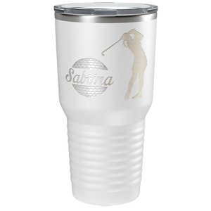 Personalized Female Golfer Laser Engraved on Stainless Steel Golf Tumbler