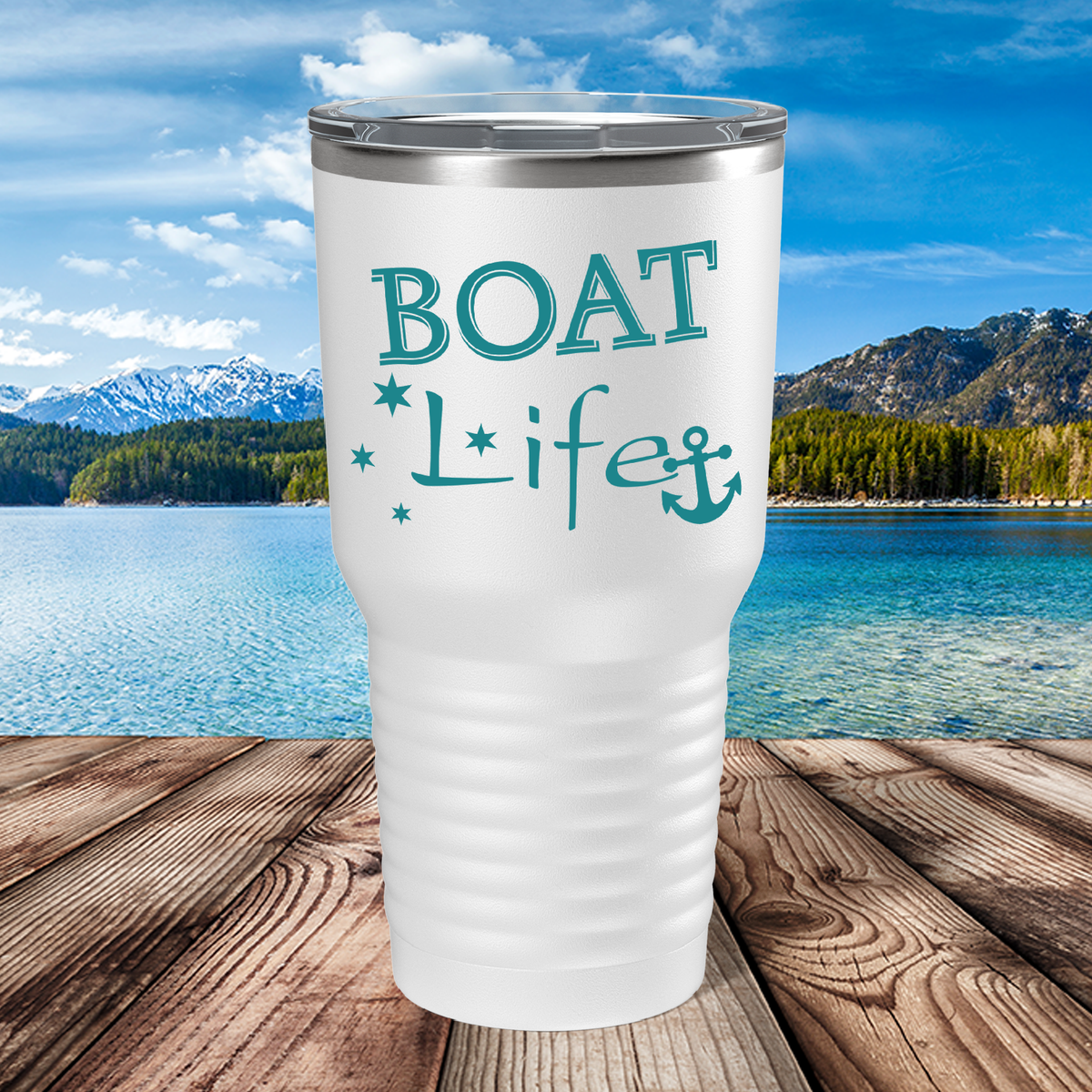 Boat Life on White 30 oz Stainless Steel Tumbler