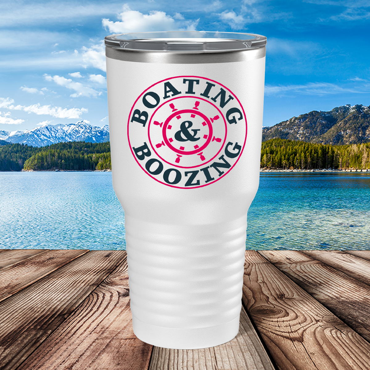 Boating & Boozing on White 30 oz Stainless Steel Tumbler