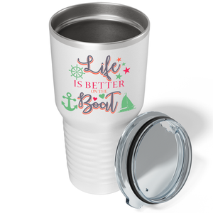 Life is Better on the Boat Green on White 30 oz Stainless Steel Tumbler