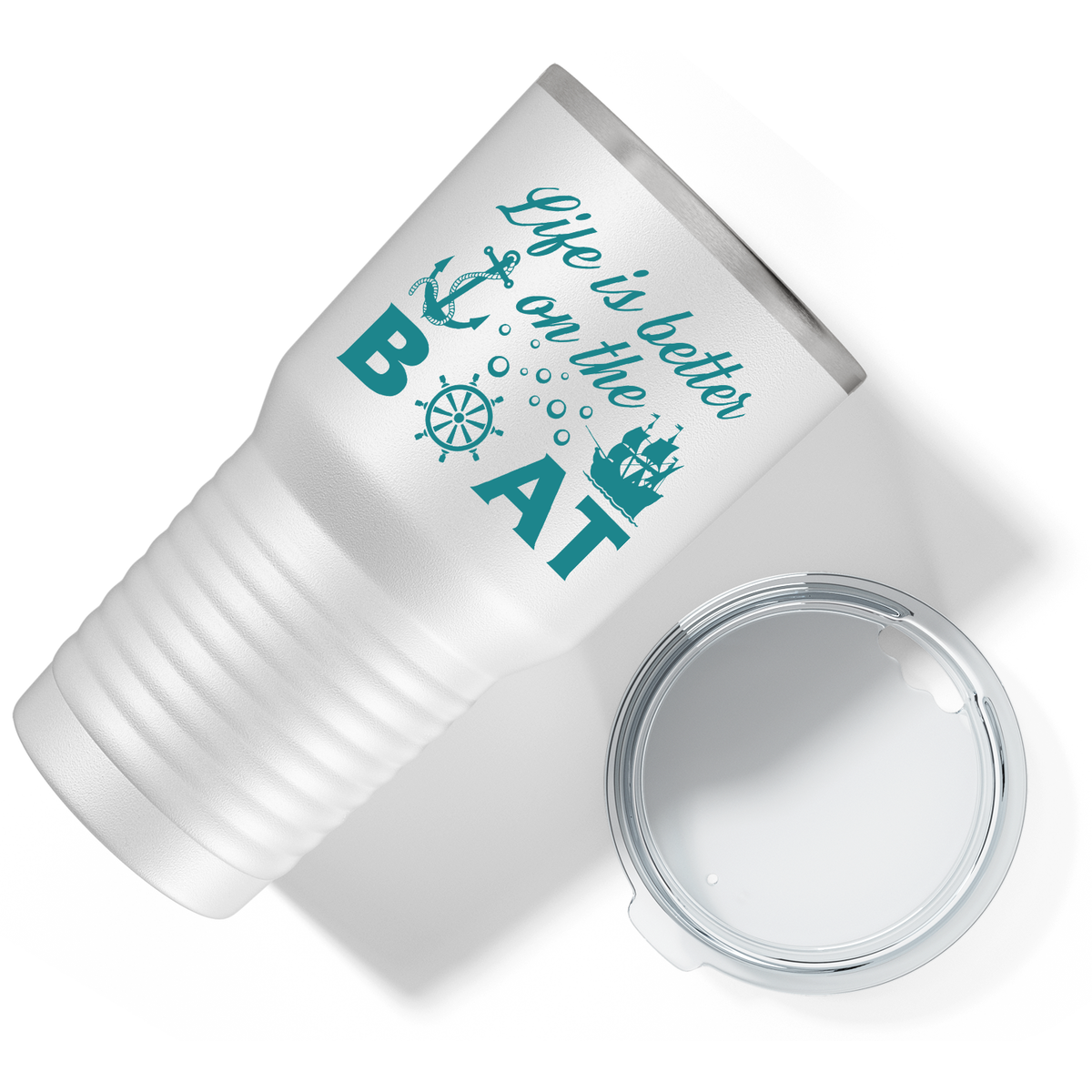 Life is Better on the Boat Sailing on White 30 oz Stainless Steel Tumbler