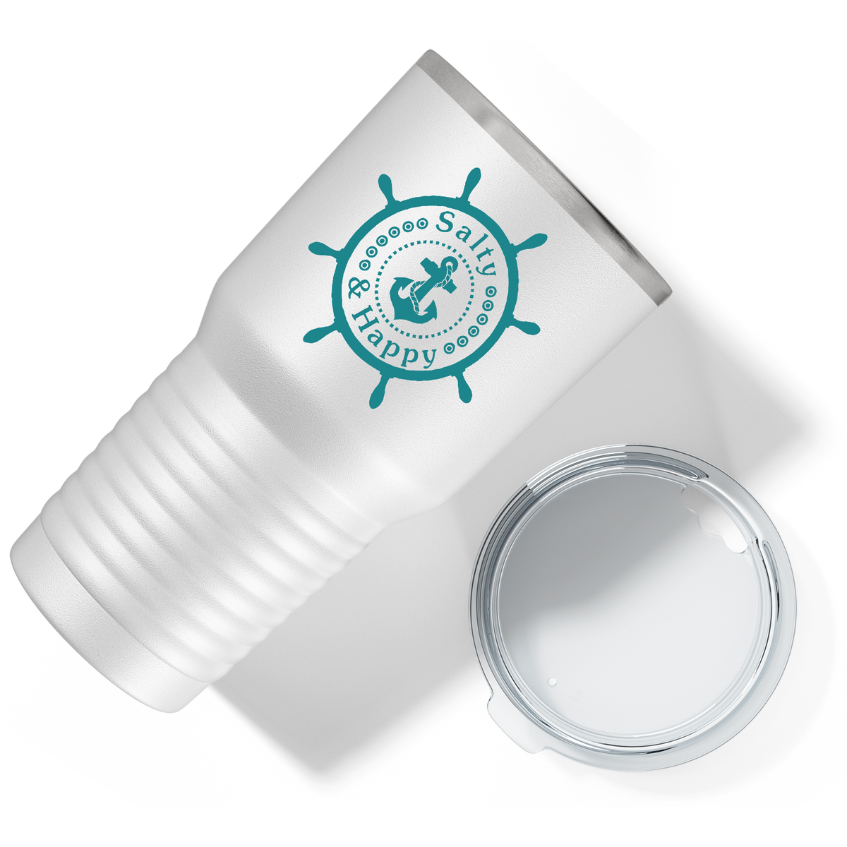 Salty & Happy Cruise Boat on White 30 oz Stainless Steel Tumbler