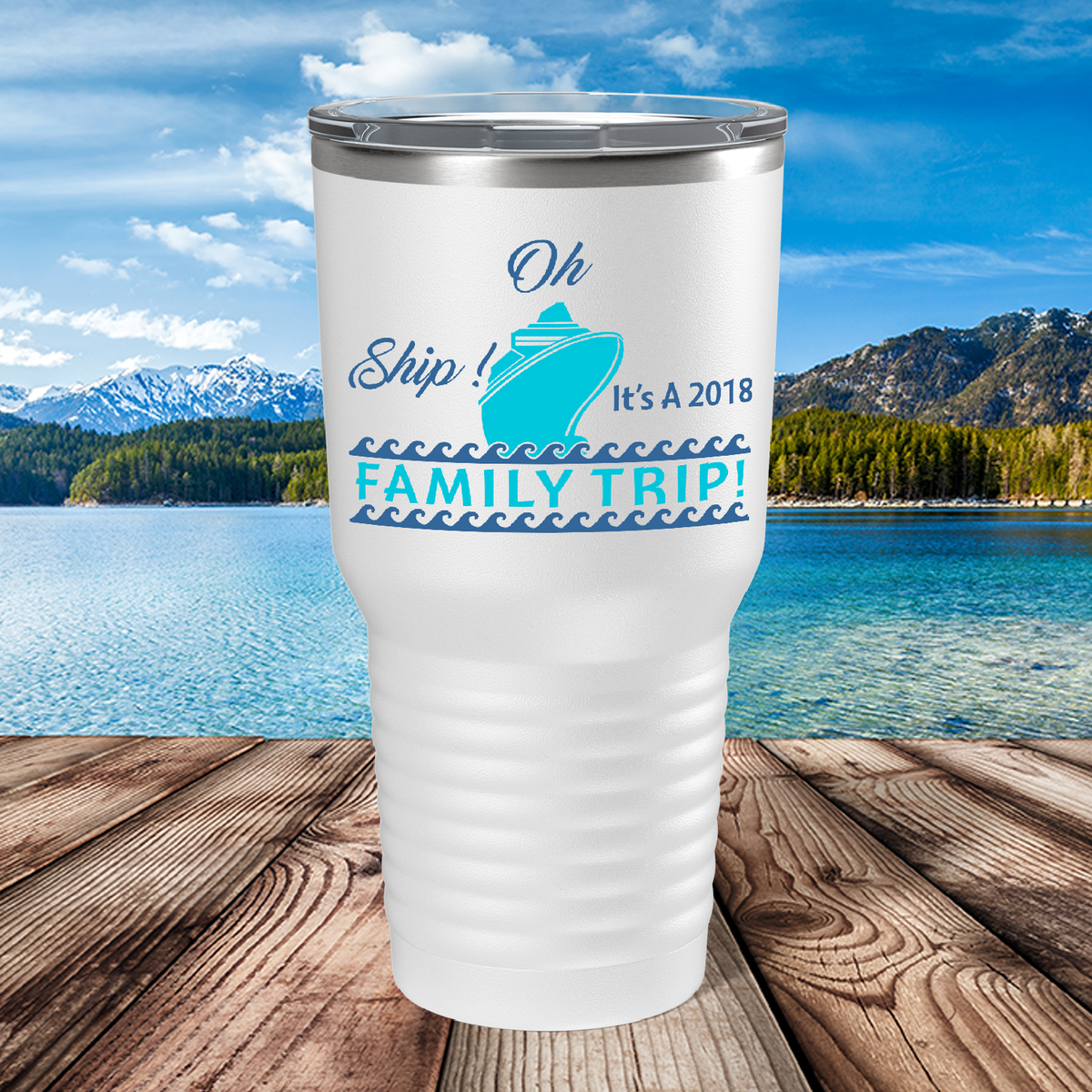 Oh Ship! Family Trip! Cruise on White 30 oz Stainless Steel Tumbler
