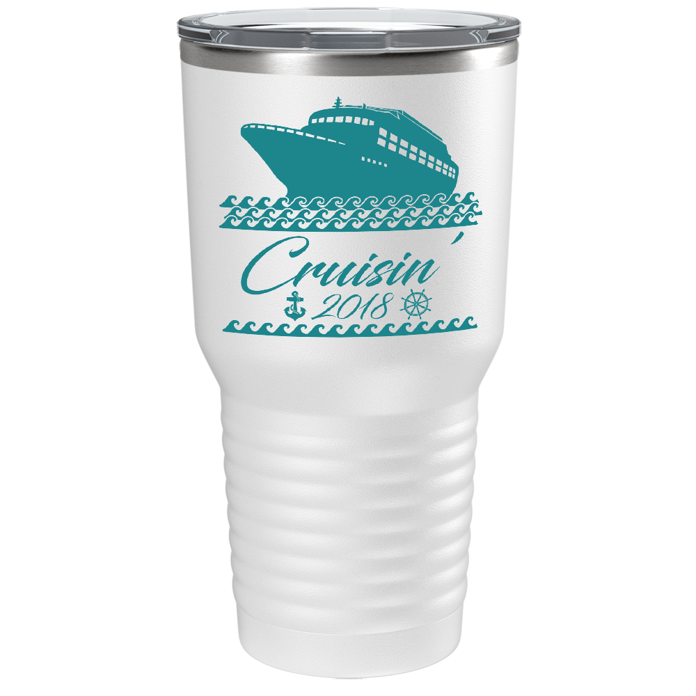Cruise Boat on White 30 oz Stainless Steel Tumbler