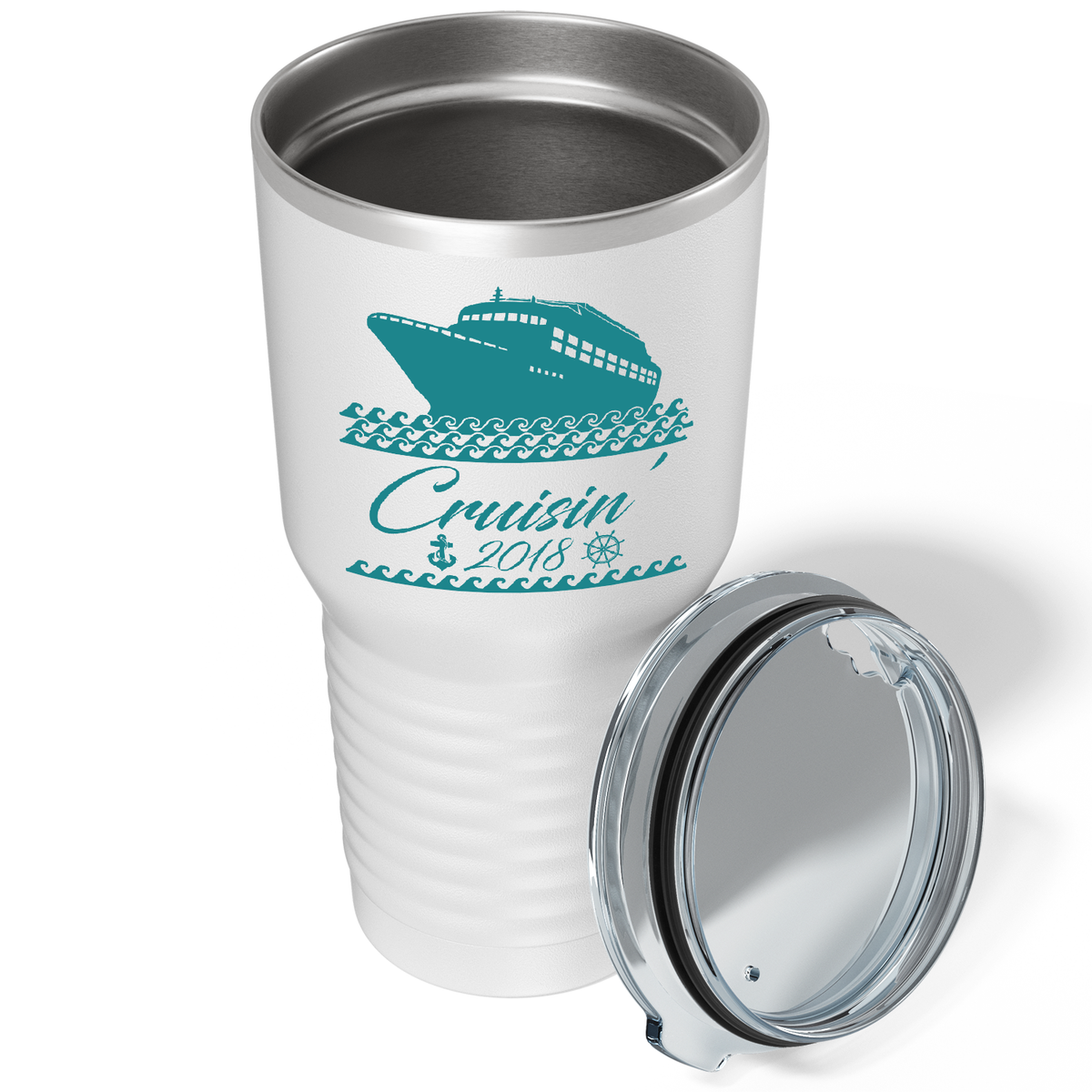 Cruise Boat on White 30 oz Stainless Steel Tumbler