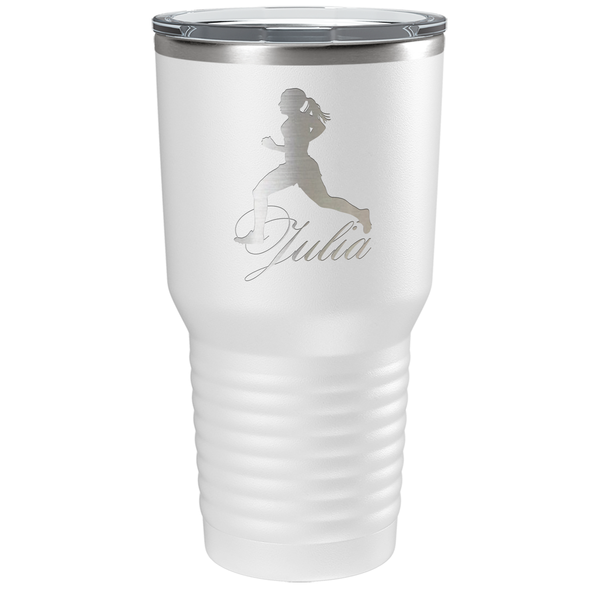 Personalized Running Women Silhouette Laser Engraved on Stainless Steel Cross Country Tumbler