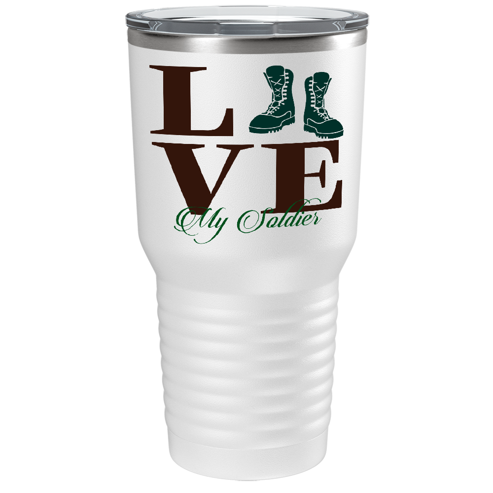 Army Love on White 30 oz Stainless Steel Tumbler