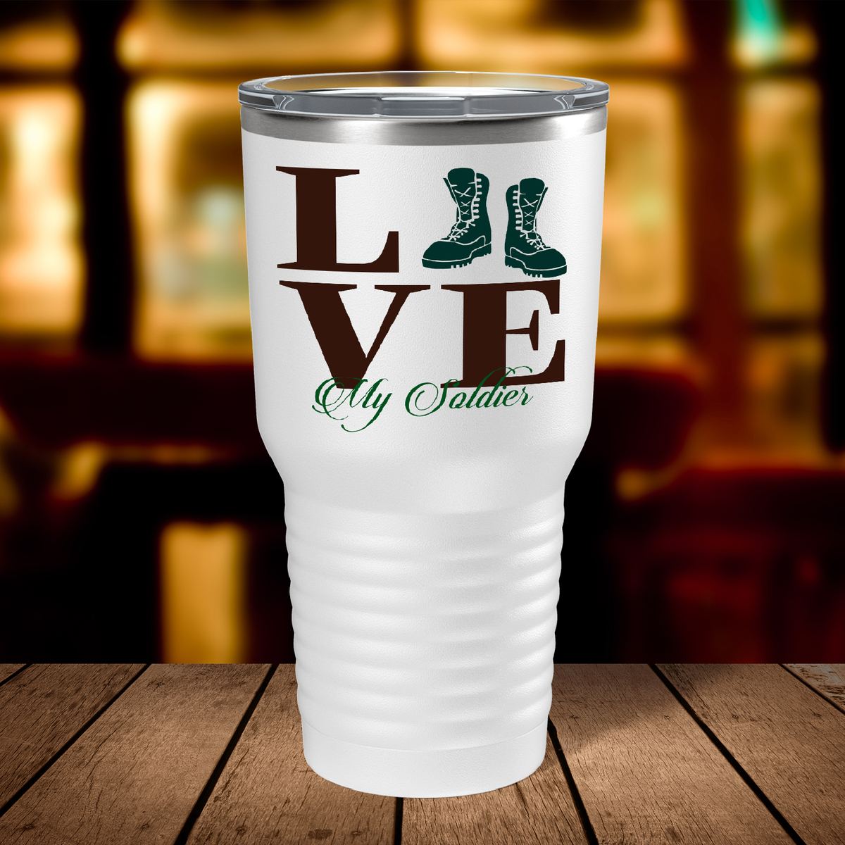 Army Love on White 30 oz Stainless Steel Tumbler