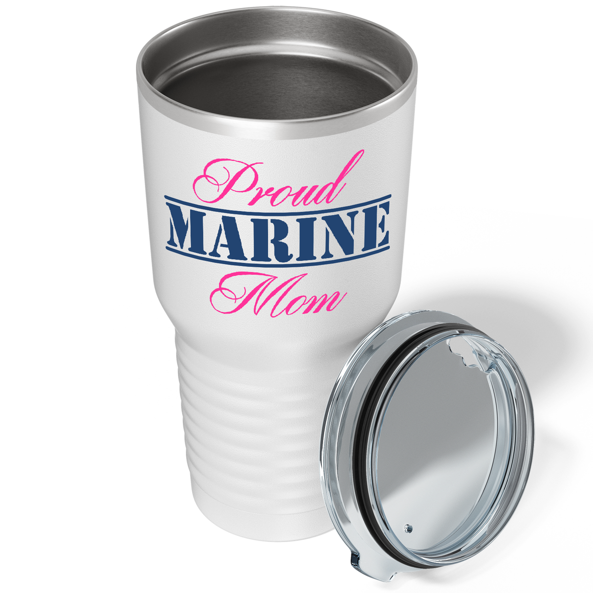 Proud Marine Mom on White 30 oz Stainless Steel Tumbler